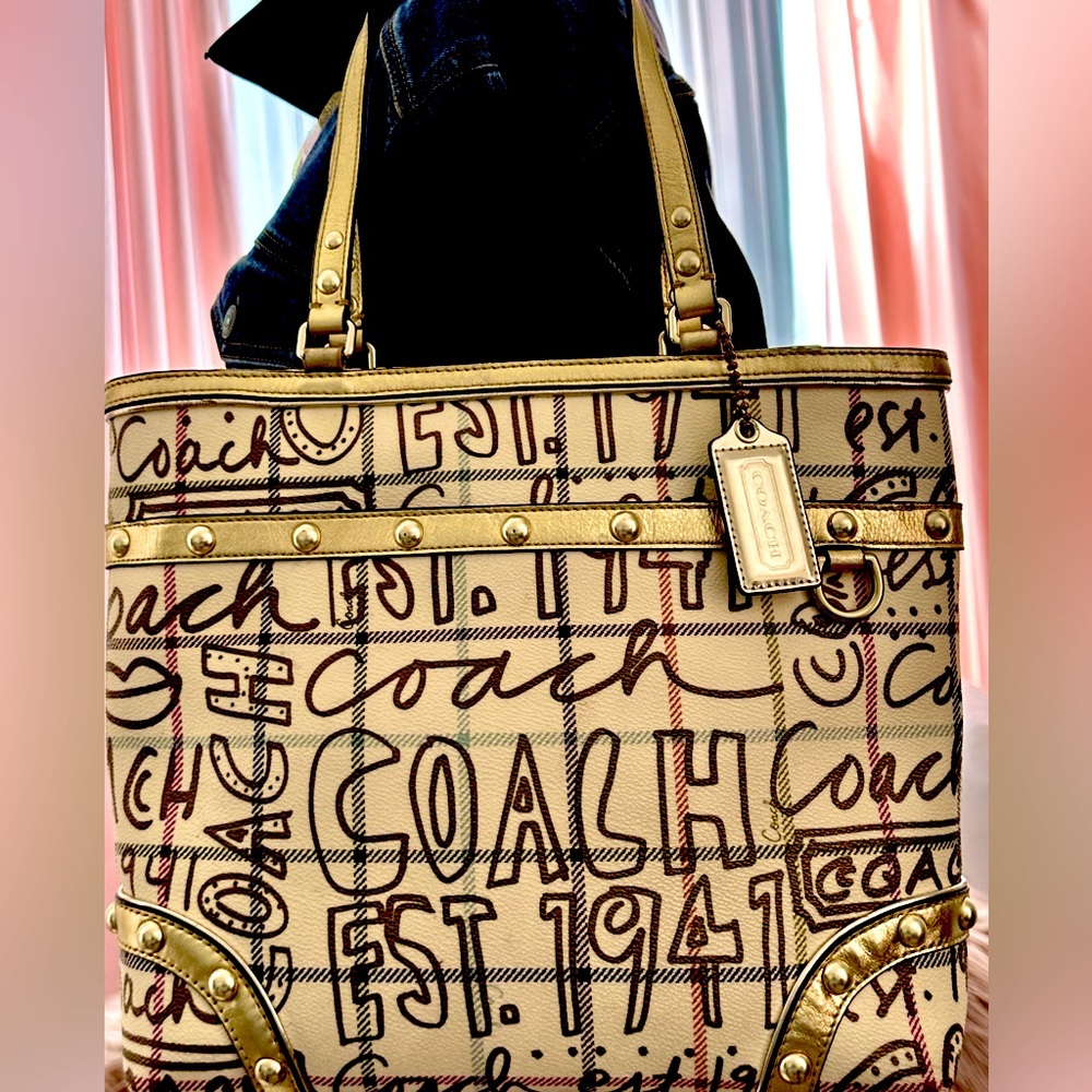 Limited Edition New Coach Purse Heritage Tattersall Graffiti Tote